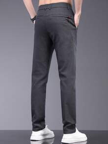 男士新款斜口袋字母刺绣直筒休闲裤，绅士轻薄商务锥形裤，修身时尚百搭，适合老公男朋友，朋友聚会，聚会 - 灰色 - 查看 4