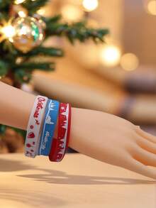 16pcs Christmas Element Silicone Wristbands & Vibrant Color Holiday Wristbands, Suitable For Holiday Gifts And Wear