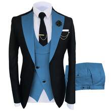 Men's Suit Set Men's Business Formal Wear Wedding Attire Slim-Fit Suit Vest And Pants Set Three-Piece Suit - 大紅 - 查看 4