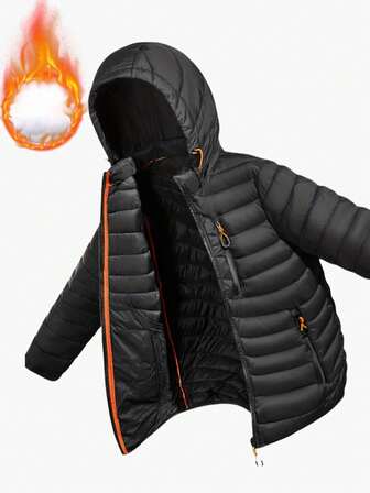 Men's Padded Coat, Hooded Rib Knit Coat With Multiple Pockets, Fashion Sports Style Long Sleeve Outerwear, Suitable For Outdoor Activities, Street Wear And Daily Wear, Autumn/Winter