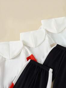 Conjunto de 6 peças de moletom com capuz de manga comprida e calças coloridas com estampa de letras em inglês para meninos, outono/inverno - Multicolorido - Ver 3