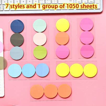 150 Pieces 1 Style 7 Styles 1 Package Total 1050 Pieces PET Plastic Transparent Round Index Stickers Transparent Sticky Notes Creative Notes Fluorescent Notes Stickers Can Be Repeatedly Pasting Indicator Stickers