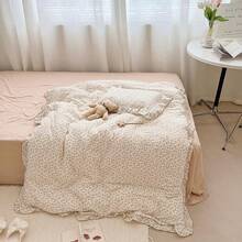 Muslin Duvet Cover With Ruffled Edges, 1 Piece Cotton Comforter Cover 47X59'', Pattern 2-Layer Gauze Bedding, No Quilt Or Pillowcases, Bedroom Essential - 茶花 - 查看 9