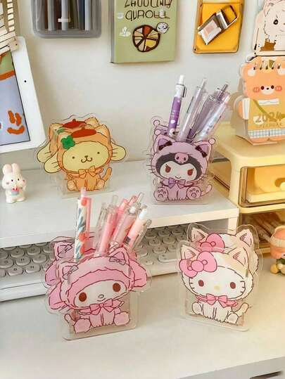 可爱透明多功能亚克力，KT猫桌面收纳笔筒，化妆刷架，大容量文具收纳盒，办公室、学校、万圣节、圣诞节装饰礼物。DIY。送给朋友或伴侣的完美礼物。毕业典礼 - 开学典礼。返校礼物 - 毕业礼物。情人节礼物。完美的派对礼物。