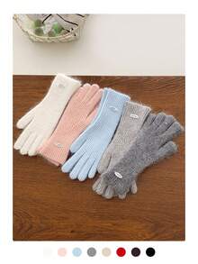 贝壳标志纯色露指手套，保暖防风触屏，简约百搭情侣手套，秋冬季女士毛绒针织露指手套，可爱五指保暖防风，适合学生、骑行、户外活动，简约百搭纯色加厚长款露指手套，保暖防寒，骑行户外情侣手套，冬季 - 貝殼標字母 - 查看 1