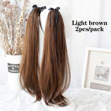 2pcs Long Layered Ponytail Fluffy Ponytail Extensions Wrap Around Clip In Ponytail Hair Extensions Synthetic Ribbon Drawstring Tie To Hair Ends Black Brown Natural Hairpiece For Women 30cm/40cm/50cm - Multicolor - View 13