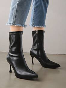 Fall/Winter 2025 New Arrival French Style Pointed Toe Thin Heel Slim Fit Ankle Boots, Minimalist Design For Commuting, Women,Kitten Heels