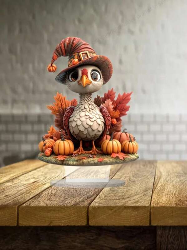 Acrylic 2D Flat Turkey Statue With Pumpkin Elements - Friendship Themed Desktop Decor Suitable For Various Rooms, Autumn, Christmas & Holiday Collection, Ideal Thanksgiving Gift For Family, Friends, Partners - No Power Required