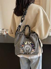 Embroidered Retro Bucket Bag For Women, New Arrival, Niche, Versatile, Commute Shoulder Bag, Embroidered Horse