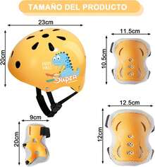 Protecciones para Patinar Niños, Juego de Casco de Bicicleta, Rodilleras, Coderas, Muñequeras, TamañO Ajustable, Equipo Protector Apto para Monopatín, Ciclismo, Mini Bike Riding - Amarillo - Ver 6