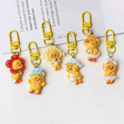 قلادة مفتاح بشكل بطة صفراء صغيرة مكتئبة بتصميم بسيط وجميل، إكسسوار متعدد الاستخدامات، هدية للصداقة/الأزواج، هدية عيد ميلاد/مناسبات