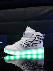 GUANGLAN USB Rechargeable Luminous Shoes With Flashing Lights, Children's Sports Shoes With Night Light, Suitable For Halloween, Christmas Gifts, Toddler/Little Kid/Big Kid Boys/Girls, Casual Sneakers For Spring/Autumn/Winter, High-Top Leather Shoes With Wings, Glow In The Dark Shoes - White - View 6