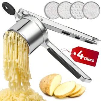Yopinmall 15 OZ Potato Ricer Stainless Steel Potato Masher With Silicone Handle Heavy Duty Ricer For Mashed Potatoes Kitchen Tool Potato Press Kitchen Gadget 4 Interchangeable Discs