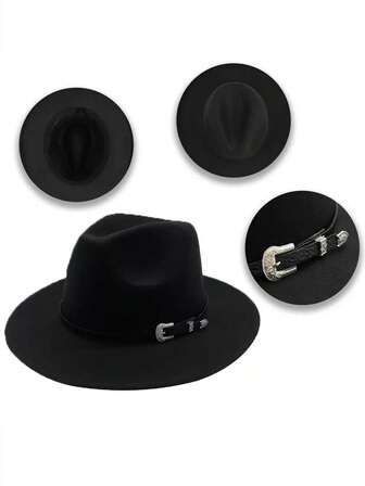 1 pieza Sombrero clásico de forma de lágrima para hombres, hecho de tela de unicolor premium, decorado con un cinturón de, adecuado para fiestas temáticas, bodas, viajes al aire libre, festivales de música, moda callejera, realzando el estilo de los hombres, para todas las estaciones