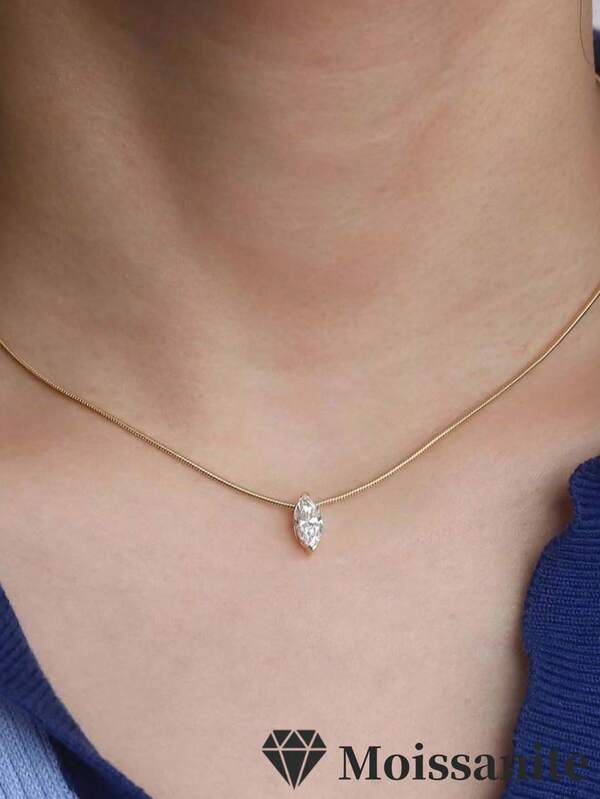 1pc Minimalist S925 Sterling Silver 1CT Moissanite Eye-Shaped Necklace, Daily Wear & Gift For Women, Valentine's Day