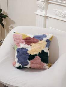 1 Funda de almohada abstracta geométrica de seis peines de pelo de conejo, funda de almohada de sofá multicolor para dormitorio y sala de estar, nuevo estilo