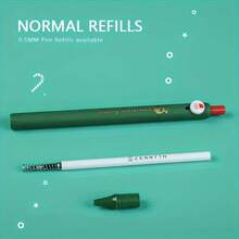 4pcs Christmas Gel Ink Roller Ball Pen Set, Quick Dry Plastic Pen, Medium Point, Cute Holiday Button Design, 0.5mm Black Ink, Holiday Gift Stationery, Christmas, New Year Gift