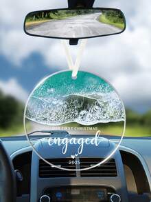 1pc Our First Christmas Engaged 2025, Car Rearview Mirror Ornament, Christmas Car Decor, Ocean Style Wave Transparent Acrylic Decor, Christmas Tree Hanging Decor, Christmas Wedding Home Ornament For Couples, Xmas Newlywed Engaged Gifts - 1111 - View 4