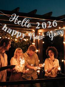 1 件 Hello 2026 新年快乐横幅，新年派对装饰旗 - 銀色 - 查看 2