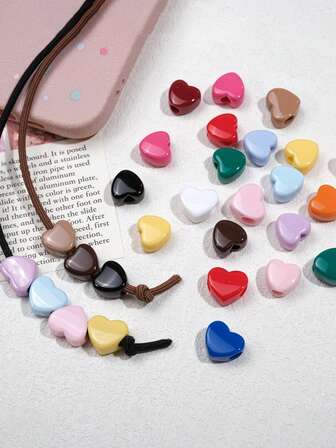 20g/50g Acrylic Top-Drilled (Vertical Holes) Heart Pony Beads, Large-Hole Pink/Red/Assorted Mixed Colors 12mm Loose Beads - For Kandi Bracelets, Jewelry, Shoelace & Hair Accessories - Perfect For Valentine's Day Crafts, Suitable For Beading Projects