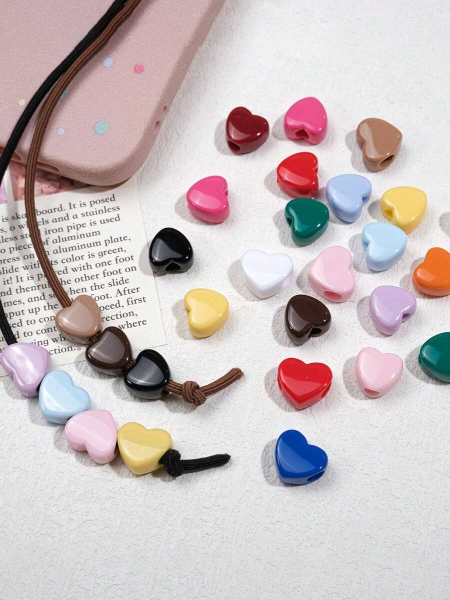 20g 或 50g/袋 亚克力粉色/红色心形大孔小马 DIY 珠子，14x12mm 东西向穿孔发珠，适合女孩/女士/女士制作情人节珠宝，Kandi 串珠手链项链脚链钥匙链发珠，非常适合头发，非常适合串珠项目