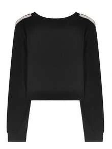 Early Autumn Women's Striped Short Long Sleeve Fitted Top Casual Black Spring - Black - View 7