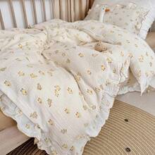 Muslin Duvet Cover With Ruffled Edges, 1 Piece Cotton Comforter Cover 47X59'', Pattern 2-Layer Gauze Bedding, No Quilt Or Pillowcases, Bedroom Essential - Yellow Duck - 查看 9