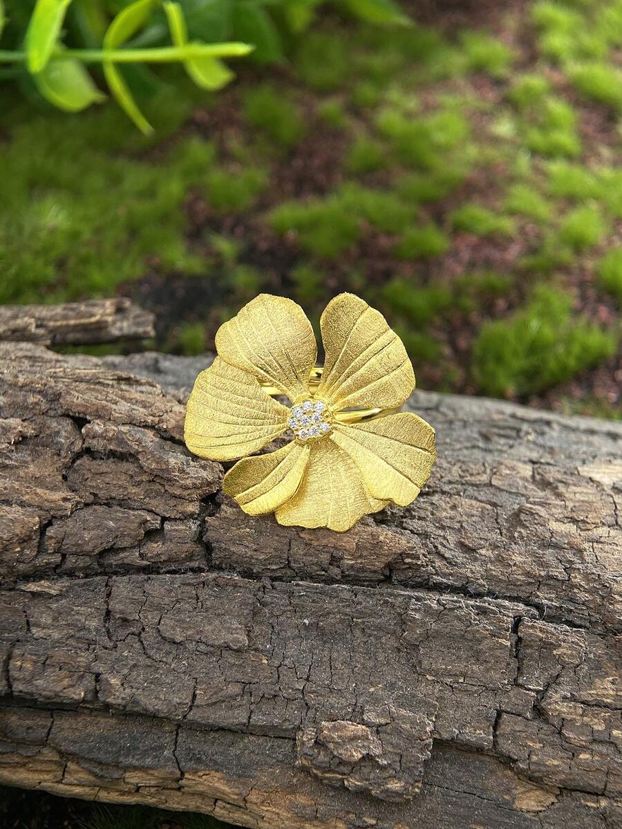 ESBERRY 1 件 S925 纯银优雅华丽锆石牡丹花戒指女士精美珠宝最佳礼物节日礼物 - 花朵戒指 - 查看 1