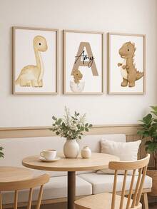3pcs Customized Name Boho Dinosaur Theme Wall Art Set For Nursery, Personalized Name Print, Neutral Earth Tone Dinosaur Decor, Suitable For Nursery, Kids Room And Playroom, Cozy Minimalist Wall Decals, Perfect Gift For Birthday, Christmas, Thanksgiving Or Newborn - Multicolor - View 6