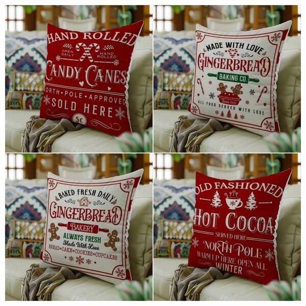 Christmas Throw Pillows, Gingerbread Bakery And Candy Cane Theme, Farmhouse Winter Holiday Decor, Red Stripes, Suitable For All Room Types. No Insert Christmas Decorations Christmas Decoration Christmas Decorations Home Home Decor Room Decor