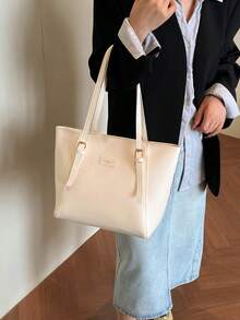 Bolso de hombro de gran capacidad para mujer, Otoño/Invierno 2024, Bolso tote minimalista y versátil, Mochila para estudiantes universitarios, Bolso de mano para ir al trabajo - Beis - Ver 3