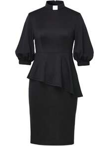Church Clergy Irregular Ruffle Pencil Dresshalloween - 黑色 - 查看 4