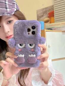 1pc New 3D Cartoon Plush Little Monster Autumn/Winter Vibe Phone Case, Compatible With IPhone 11 12 13 14 15 16 17 Pro Max, Full Body Protective Cover