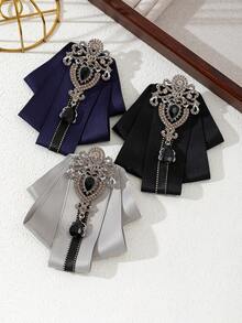 1枚优雅设计布艺蝴蝶结手工宫廷合金闪亮全钻胸针，高贵女士胸针，奢华珠宝胸针，适合约会和日常佩戴 - 復古 - 查看 4