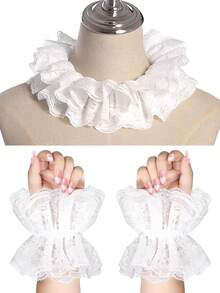 Guler fals Lolita din dantelă, guler vintage cu volane din dantelă - detașabil, guler detașabil vintage cu volane din dantelă, mai multe straturi, stil victorian edwardian, în alb și negru, accesoriu de modă, guler pentru costum edwardian victorian, haine unisex de toamnă pentru femei - Vestă de gât - Vizualizare 8