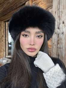 1 件秋冬毛绒头带，仿狐狸毛耳套，保暖弹性头巾女士围巾发饰保暖发带女士头巾 - 彩色 - 查看 3