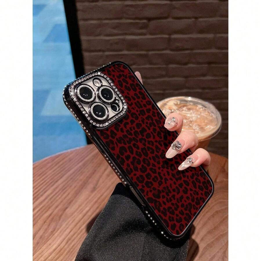 Leopard Print Mobile Phone Case Designed With A Bold Red And Black Pattern Suitable For   17, 17 Promax, 17 Pro,  17 Air,, 16,  16 ProMax,  15,  15 ProMax,  14,  13,  12 And  11 Pro Models Made Of TPU Material And Provides Shockproof Protection Perfect For Family, Friends, Children, Birthdays, Spring, Holidays, Boyfriends, Girlfriends And Valentine's Day Gifts - 黑色 - 查看 1