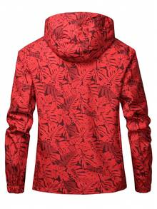 1 件女式可拆卸连帽植物图案休闲运动户外夹克，适合骑行、登山，秋季新款 - 紅色 - 查看 2