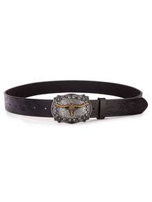 1pc Women's Western Cowgirl Embossed Vintage PU Leather Belt