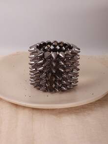 2pcs Punk Style Rivet Spiked Bracelet, Couples Unisex Black Personalized Rivet Bangle For Daily Wear, Party, Music Festival