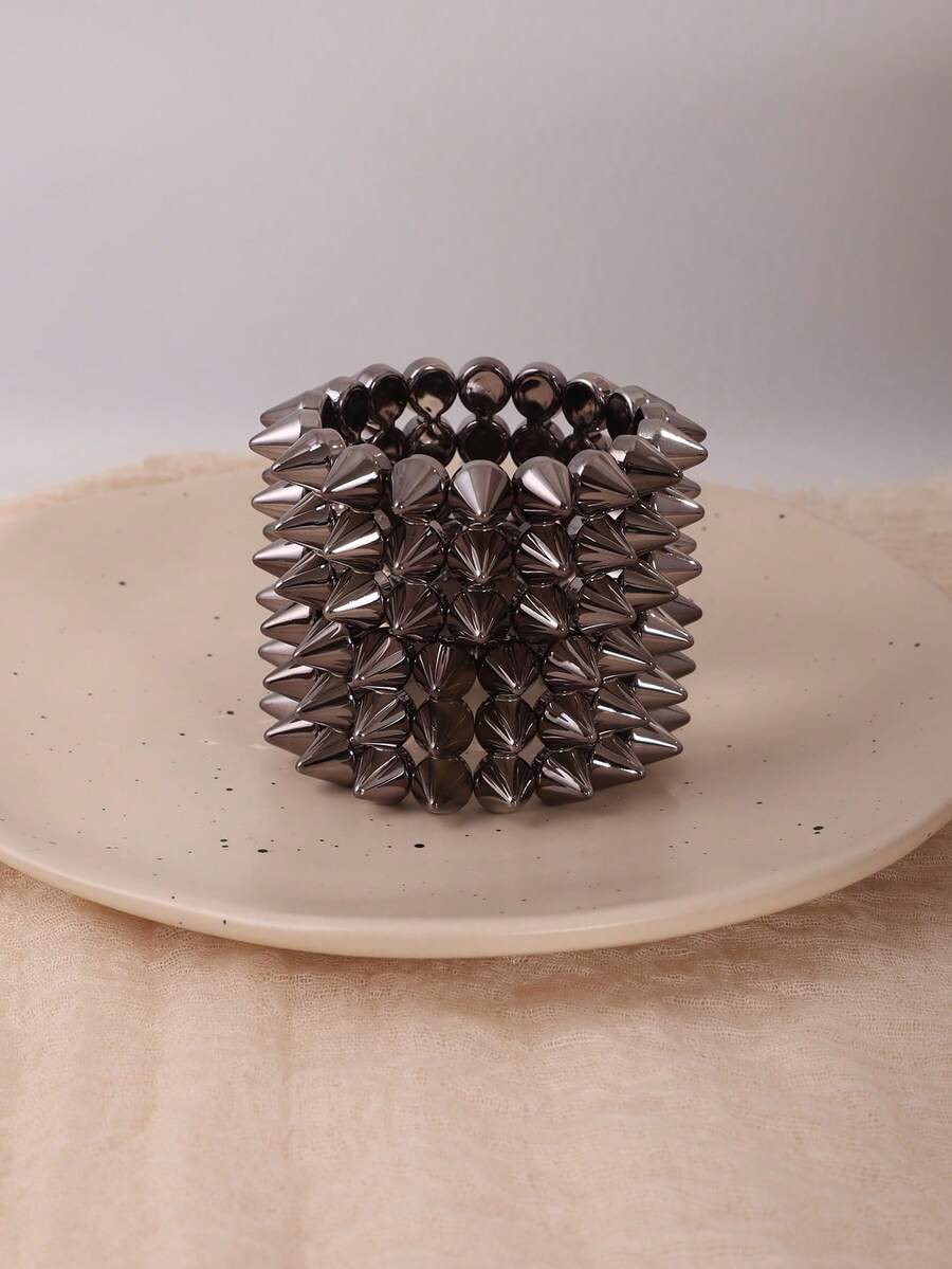 2pcs Punk Style Rivet Spiked Bracelet, Couples Unisex Black Personalized Rivet Bangle For Daily Wear, Party, Music Festival