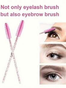 200pcs Crystal Pink/Black Delicate Eyelash Brush, Eyebrow Brush, Makeup Brush Set, Suitable For Eyelash Extension Grooming, Eyeshadow Brush, Spiral Brush, Etc. - Clear - View 5