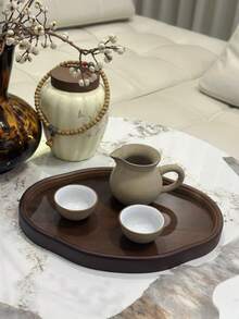 1pc Multifunctional Practical Tray - Vintage Asymmetric Shaped Covered Tea Tray, Suitable For Home, Office, Hotel Or Gift Decoration, Especially Suitable For Living Room, Bedroom Or Tea Party Occasions, Tea Party Accessory | Decorative Tray, Bamboo Material, Tea Tray.