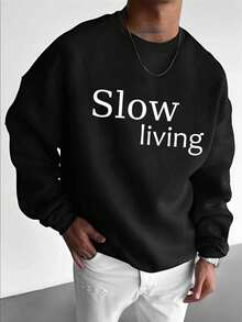 Slow Living   Print Pullover Sweatshirt For Men Casual Modern Comfortable Streetwear Fashion Top Soft Fabric Relaxed Fit  Graphic Design Long Sleeve Crewneck - màu đen - Xem 2