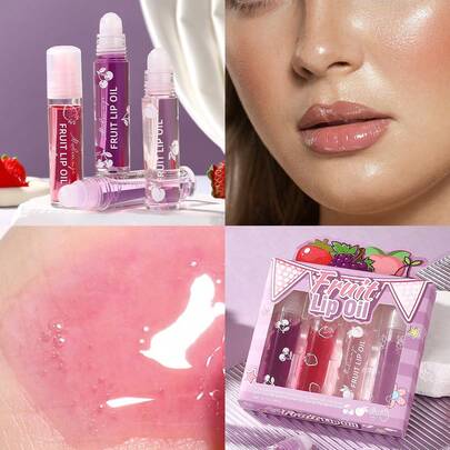 4pcs/Set Fruit-Flavored Tinted Lip Oils, Transparent Texture, Moisturizing Without Stickiness, Deeply Nourish Lip Skin, Suitable For Sensitive Skin