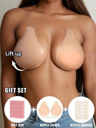 女士硅胶提拉乳贴套装、精致圆点保护贴、硅胶乳胶礼盒、女士内衣配件（适用于连衣裙、连衣裙和其他服装）