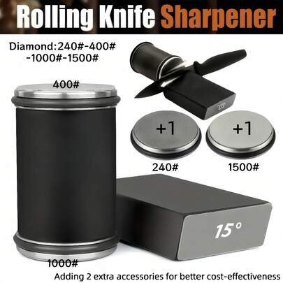 Professionellt rullande knivslipset, 15°/20° magnetisk fast bas, utbytbara slipstenar, professionell knivslip