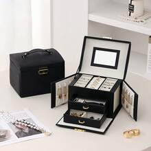KYPHIREL 3-Layer Handheld Double-Door Jewelry Box With 2 Drawers, Faux Leather, Large Capacity Jewelry Display Box Suitable For Bracelets, Earrings, Rings, Necklaces, Holiday Gift For Women Friends - Multicolor - View 1