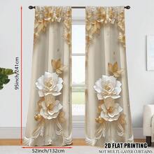 2 Pcs Polyester Light Filtering Curtains - High Definition White Gold Flower Pattern Printing For Bedroom, Living Room, Office And Home Decor, Rod Pocket Design - Multicolor - View 11