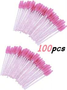 200pcs Crystal Pink/Black Delicate Eyelash Brush, Eyebrow Brush, Makeup Brush Set, Suitable For Eyelash Extension Grooming, Eyeshadow Brush, Spiral Brush, Etc. - Clear - View 12